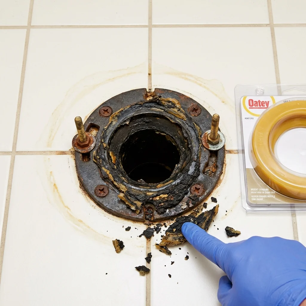 Failed wax ring showing water seepage at the base of a toilet in a Stanton, CA home