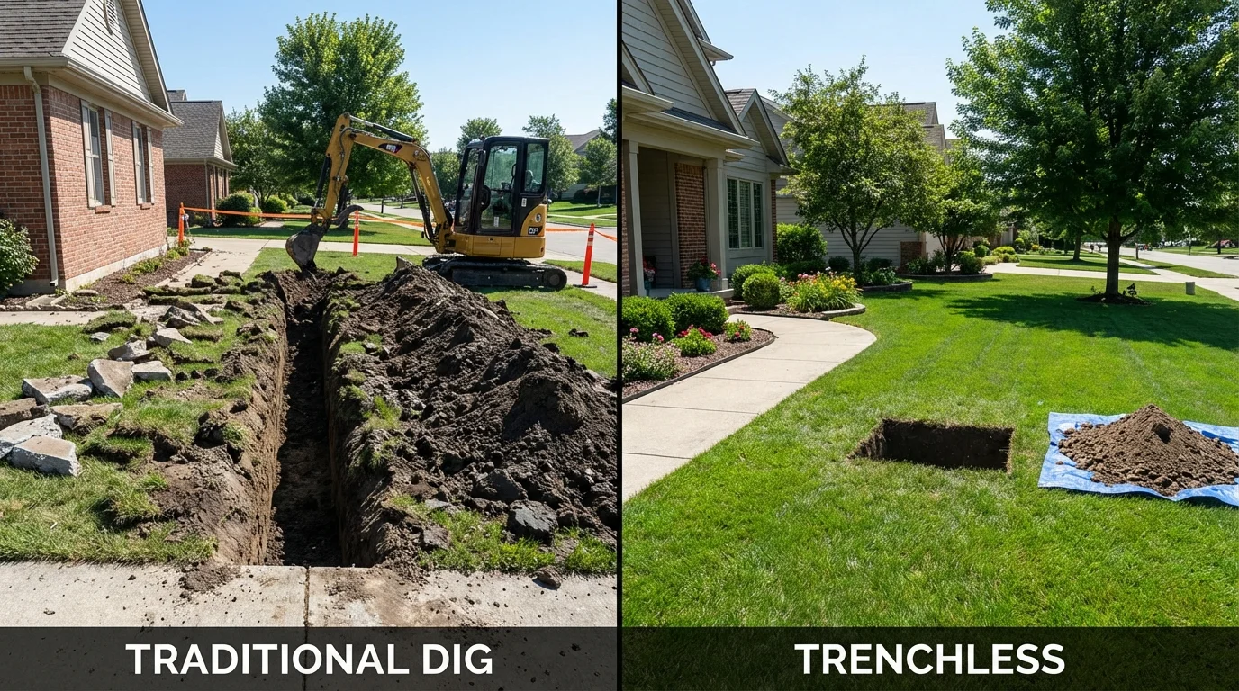 Trenchless sewer repair with minimal yard damage versus traditional excavation in Stanton, CA